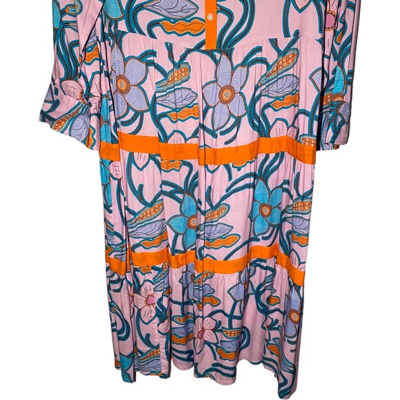 Briton Court Women's Large Tiered Monet Garden Midi Dress Scarlett Floral - Picture 5 of 9